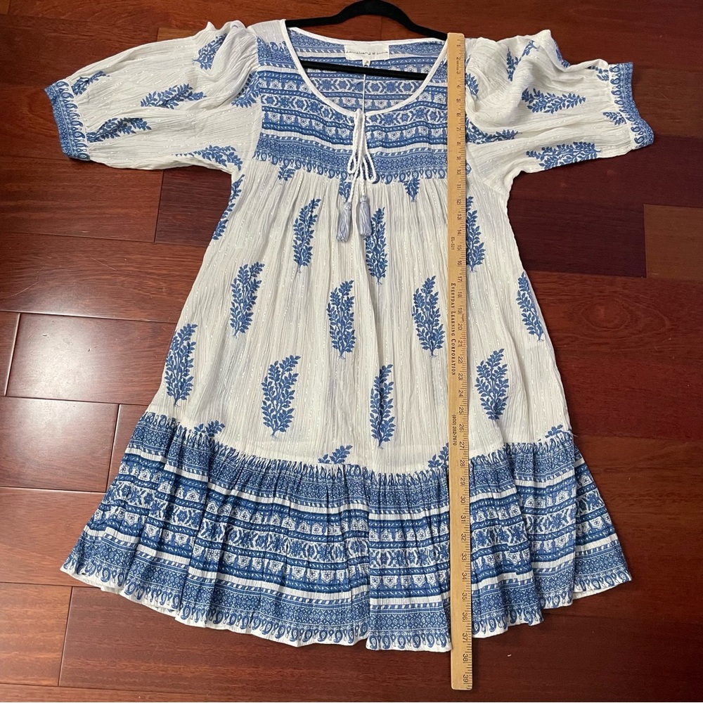 Daughters of India Mishka Dress Boho Feminine Romantic Ethical Blue White S B41 - Picture 13 of 14
